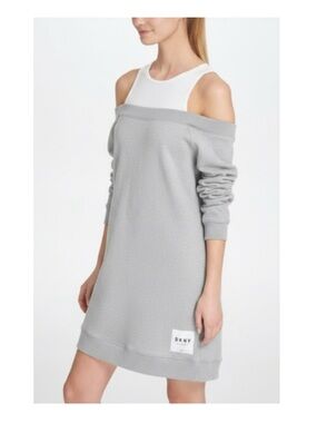 DKNY Athletic Light Gray Off-Shoulder Sweatshirt Dress